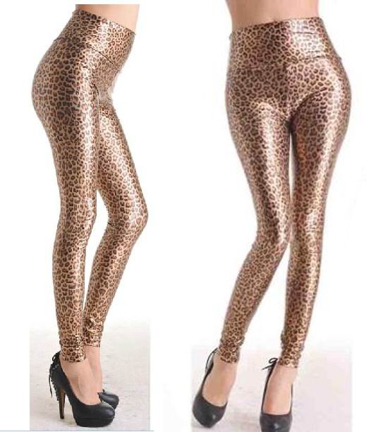 WET LOOK LEOPARD PRINT LEGGINGS